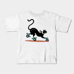 Funny Cat On Roller Skates Kids T-Shirt